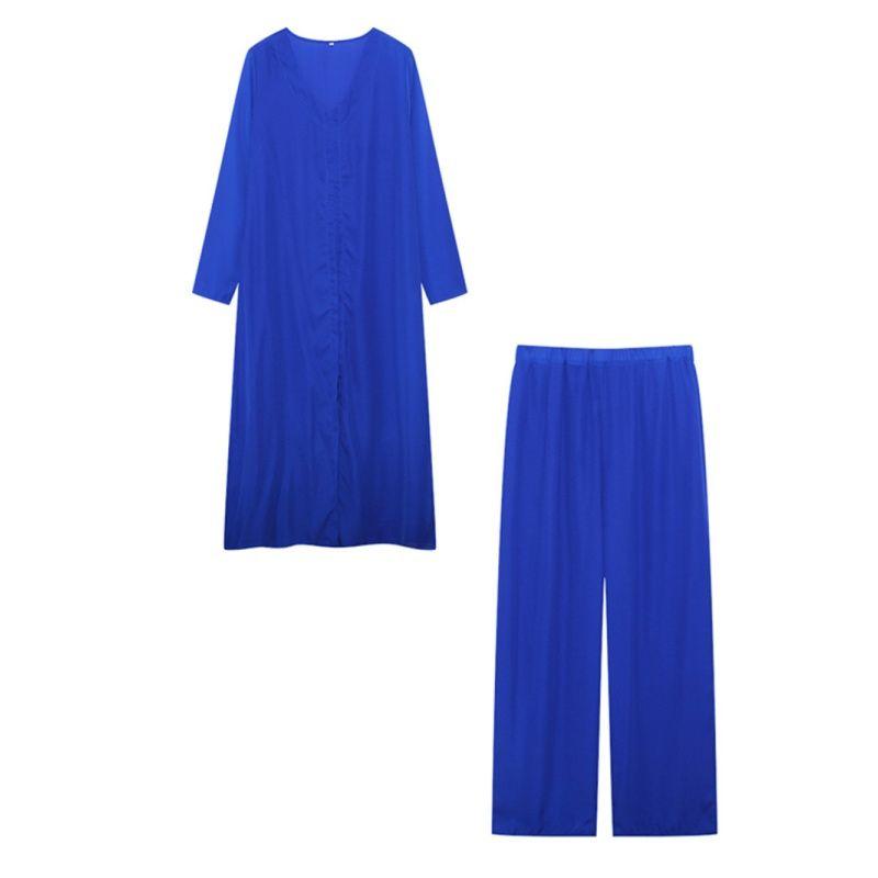 

S-5XL Women 2 Set Clothes Ladies Tops Pants Long Top and Trousers Suit Color blue XXXXXL