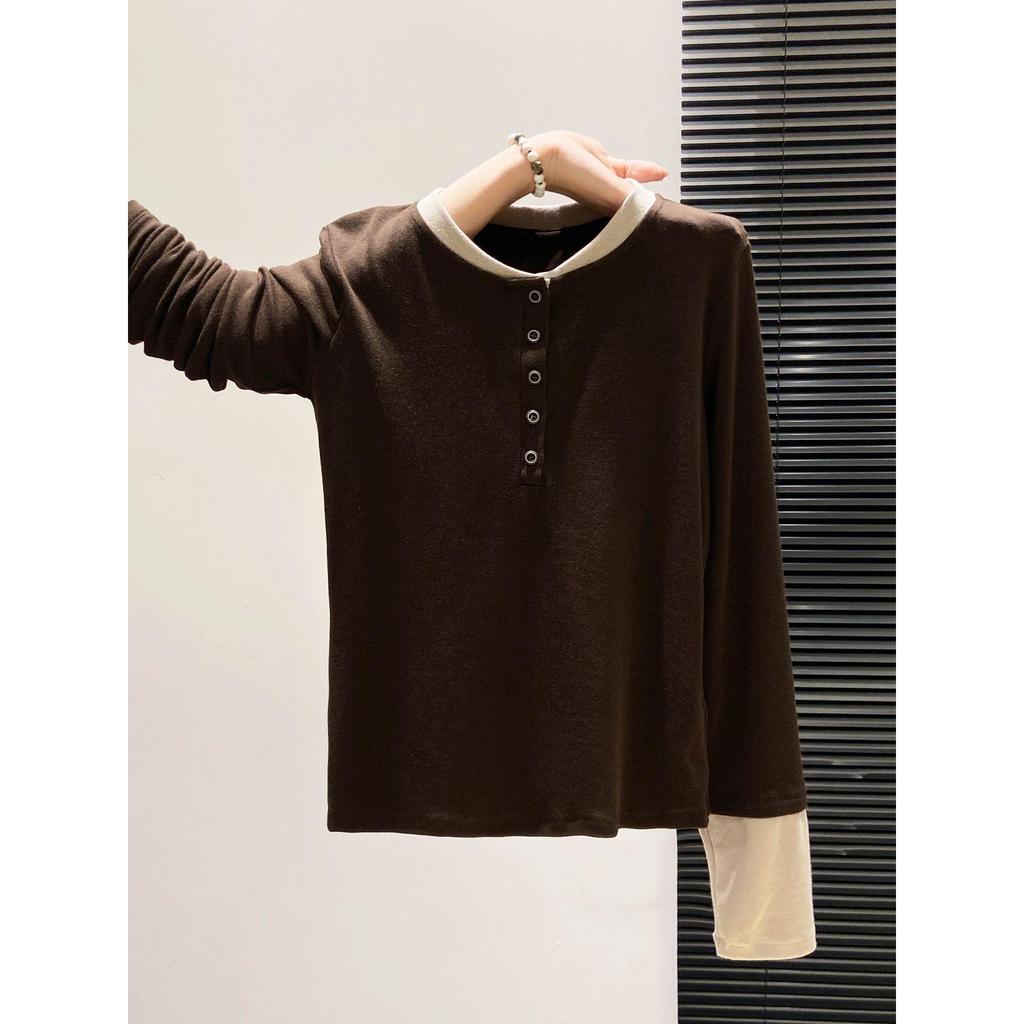 Warm Brushed Women's Henley Long Sleeve Slim Fit Base Layer for Autumn/Winter