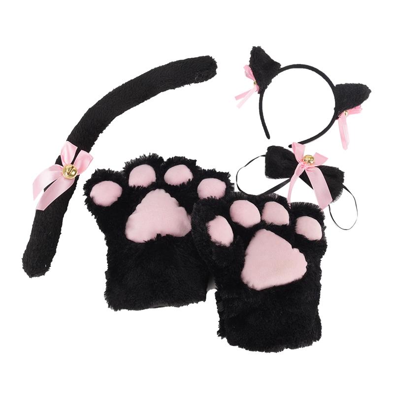 5Pcs/Set Cat Cosplay Costume Cat Tail Ears Collar Paws Gloves Set Cute