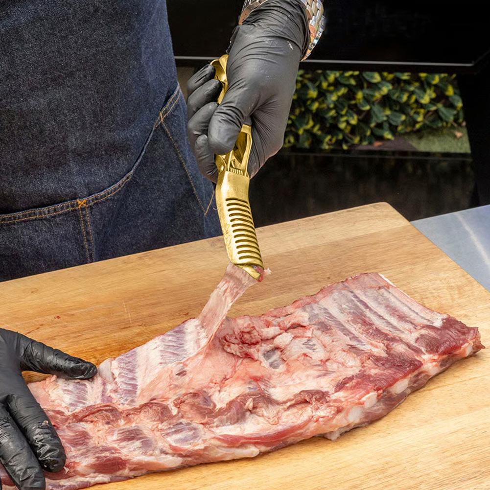 Gold Color Rib Membrane Remover Tool Guide Trimming Peeling Ribs Rib Membrane Remover Grilling Tools BBQ Rib Preparation Tool