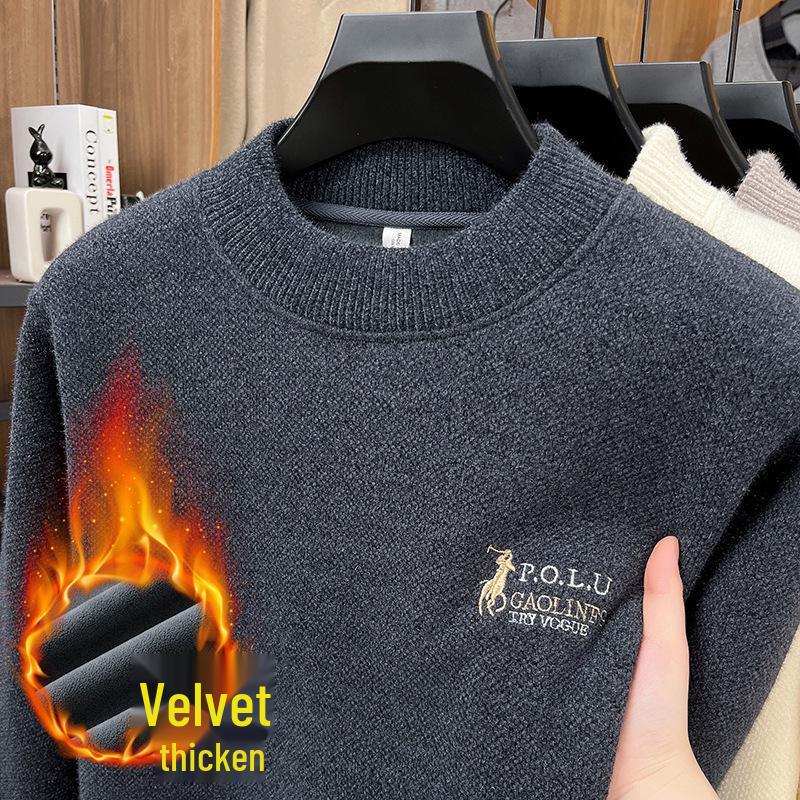 High-End Men s Velvet Winter Sweater, Plus Velvet, Half-High Collar, Thickened Knit Base Layer. M