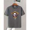 Skull & Rose Print, Men's Graphic Design Crew Neck T-shirt, Casual Comfy Tees Tshirts For Summer