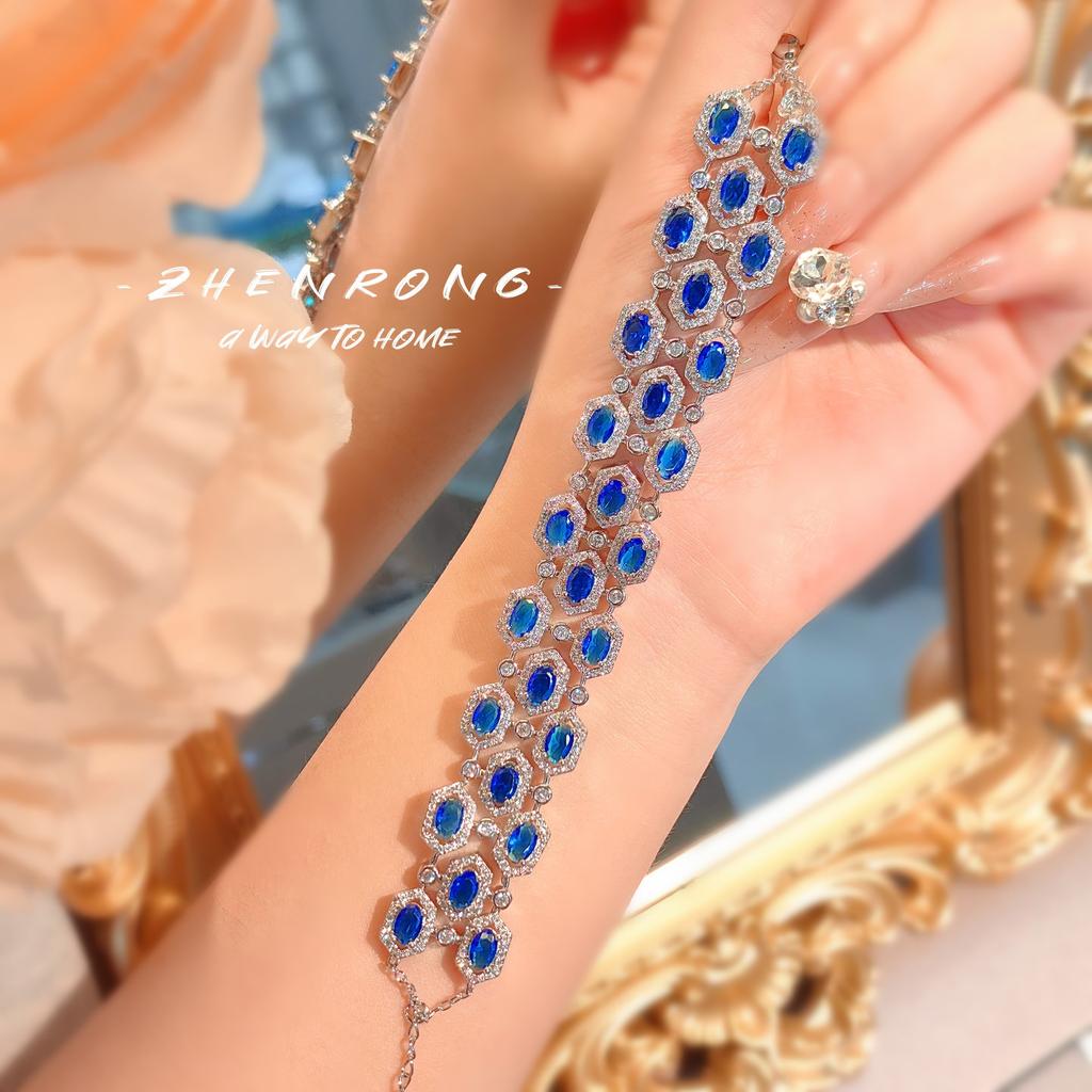 Bright Multi-Faceted Cut Imitation Ruby Bracelet Female Gypsy Star Light Luxury Gorgeous High-End Royal Blue Jewelry