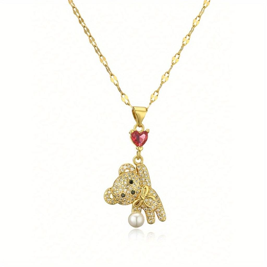Elegant Heart-Shaped Bear Pendant Necklace Fashionable Trendy Y2K Style Jewelry Cute Gift For Women's Birthday