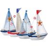 4 Pcs Wooden Canvas Boat Miniature Sailboat Model Nautical Decor Home Accessories Bathroom Decoration Ocean Room Figurines