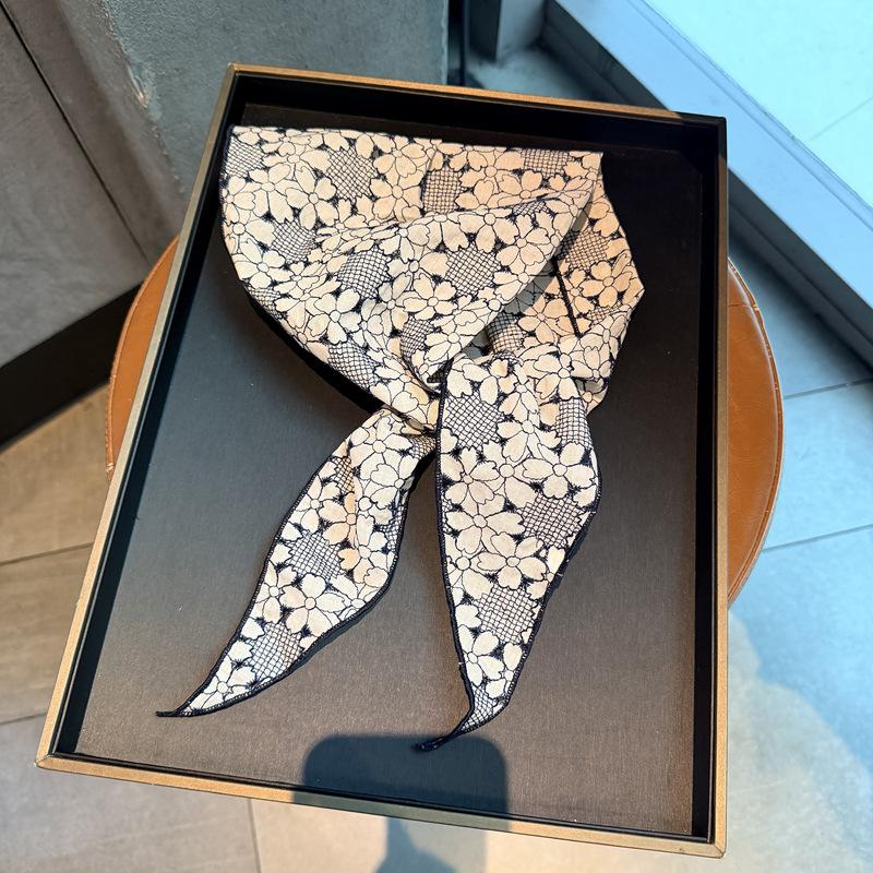 Korean version of flower embroidered triangle scarf women's summer plant flower print versatile decorative scarf silk scarf tied bag headband
