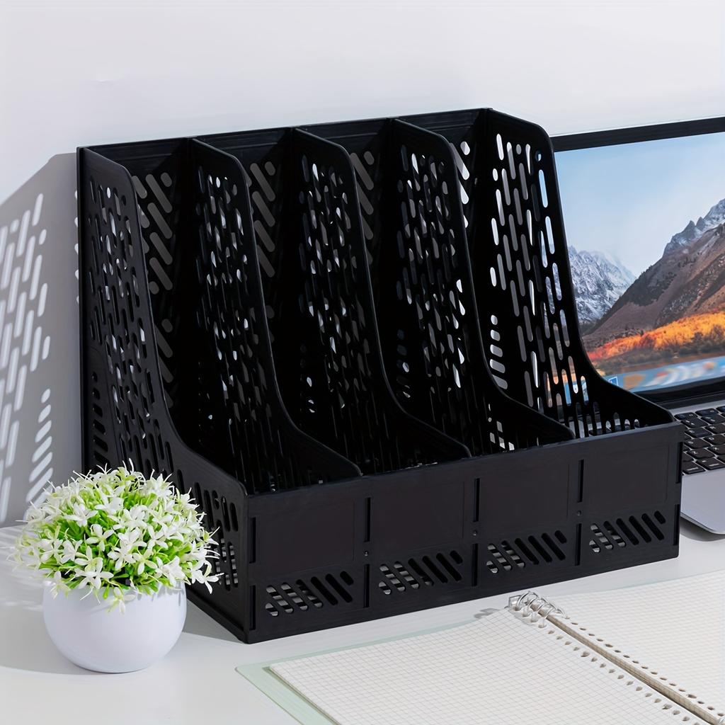Magazine File Holder, Desk Organizer File Folder for Office Organization and Storage, Sturdy Plastic, 4 Vertical Compartmente