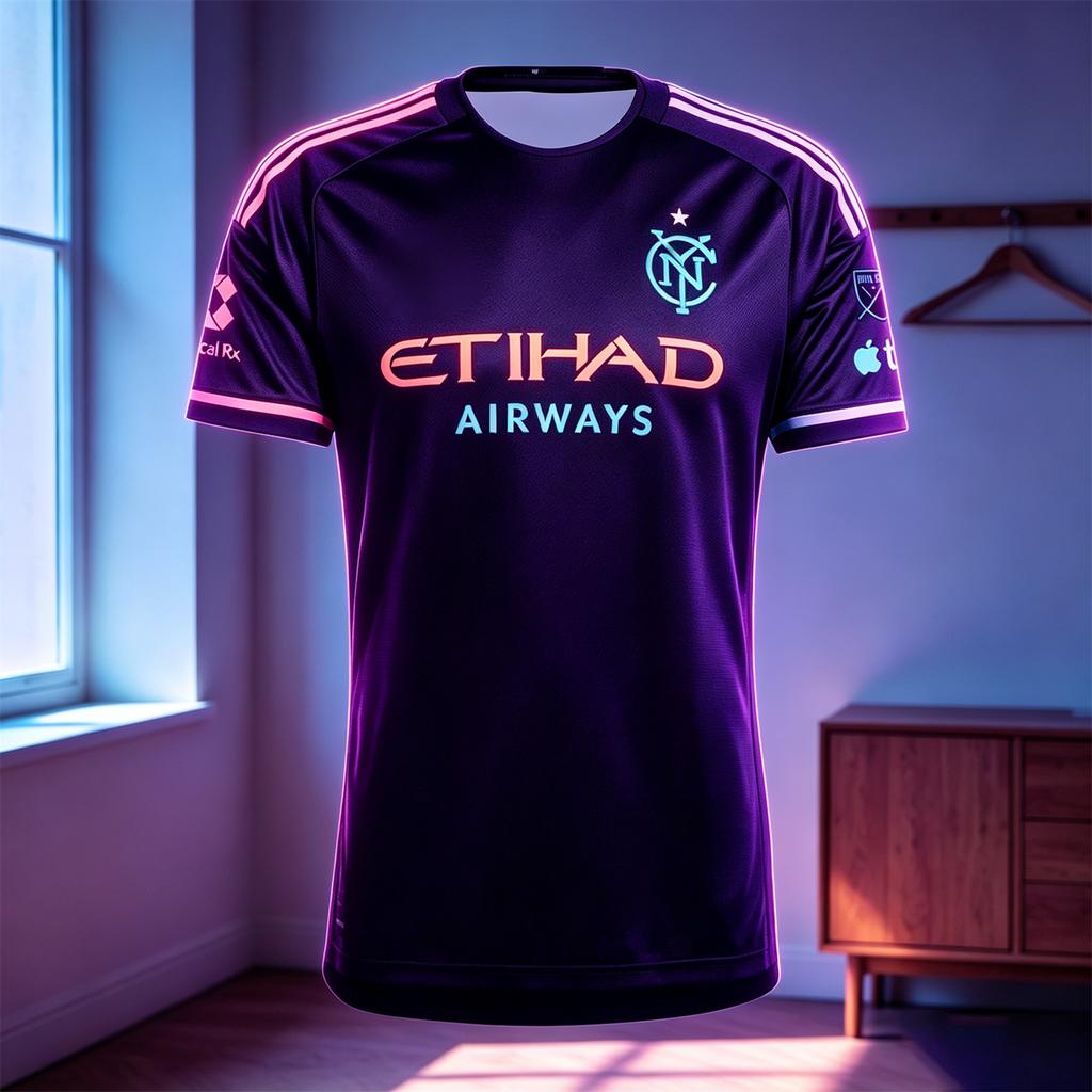 Unisex Černý venkovní fotbalový dres NYCFC s potiskem Etihad Airways Rychleschnoucí Krátký rukáv Kulatý výstřih Fotbalový fanoušek Tréninkové Sportovní trička