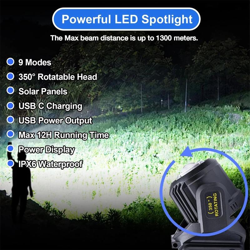 P50 Solar Charging Portable Powerful LED Flashlight Handheld Searchlight USB Rechargeable Spotlight Waterproof Torch Light
