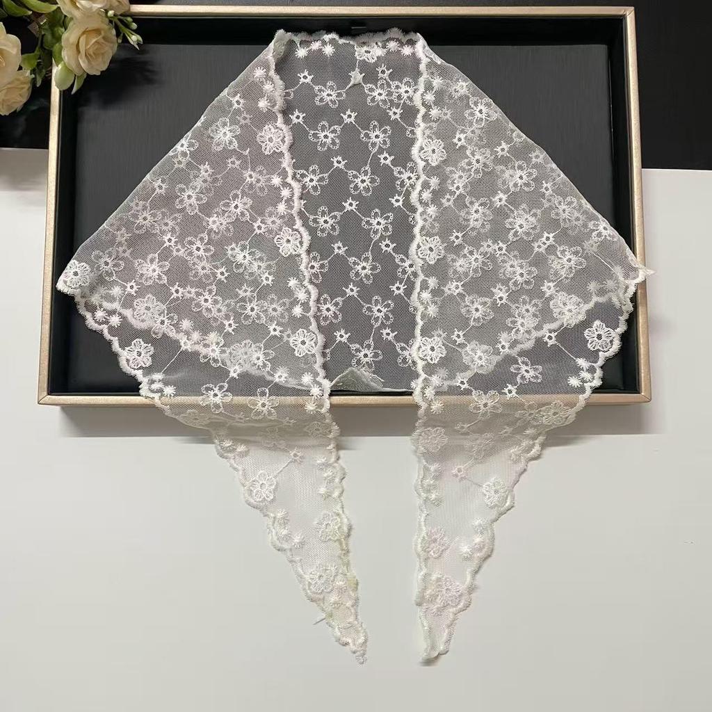 Pastoral French Lace Triangle Headscarf & Waistband Accessory - Women's Retro Sun Protection Silk Scarf