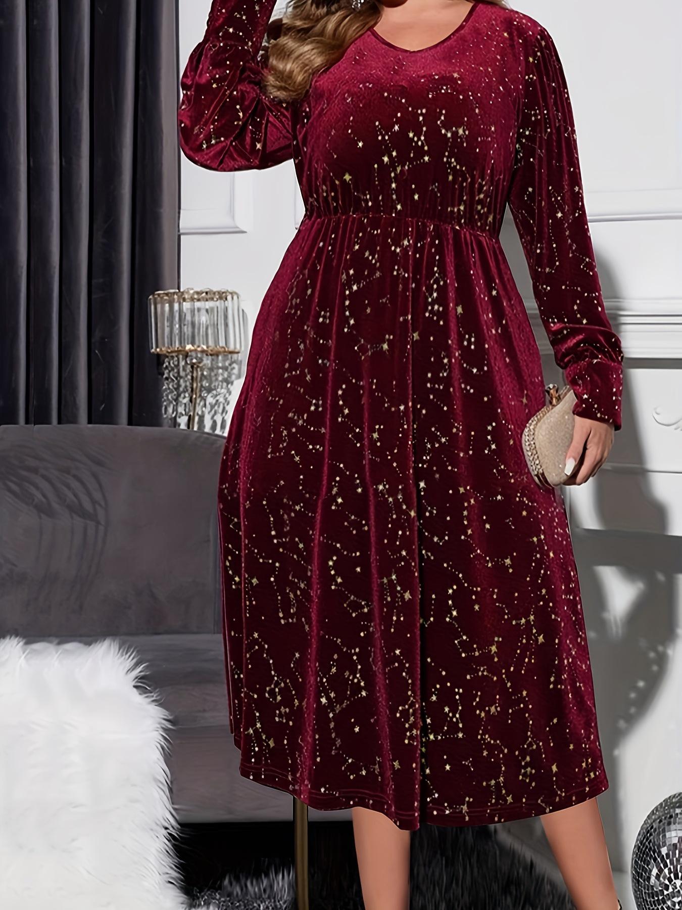 

Starry Sky Sequin Round Neck Long Sleeve Elegant Waist-Slimming Dress S