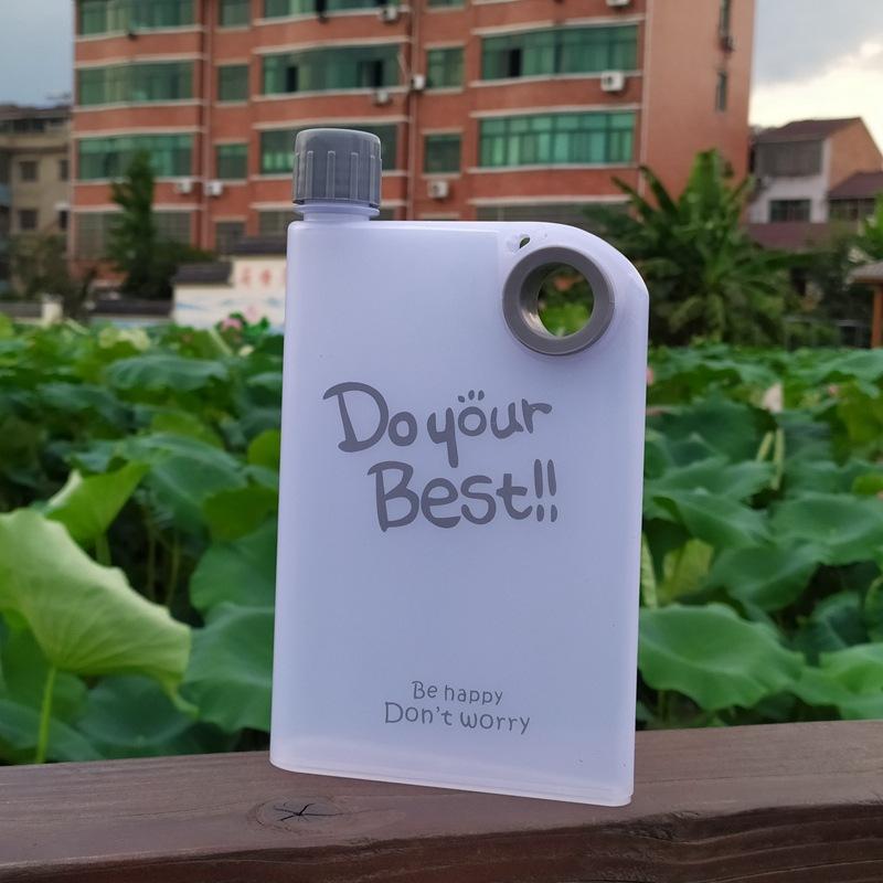 Travel Flat Water Bottle Matte Surface Drinking Bottle Portable Squeeze Paper Plastic Bottle Notebook Sports Bottle