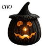 Lanterne LED pour l'Automne Panier Citrouille Tissé à la Main avec Couvercle Chapeau de Sorcière, Panier Osier Rustique Trick Black Tressé Accessoire d'Halloween ou Panier de Friandises Intérieur Extérieur
