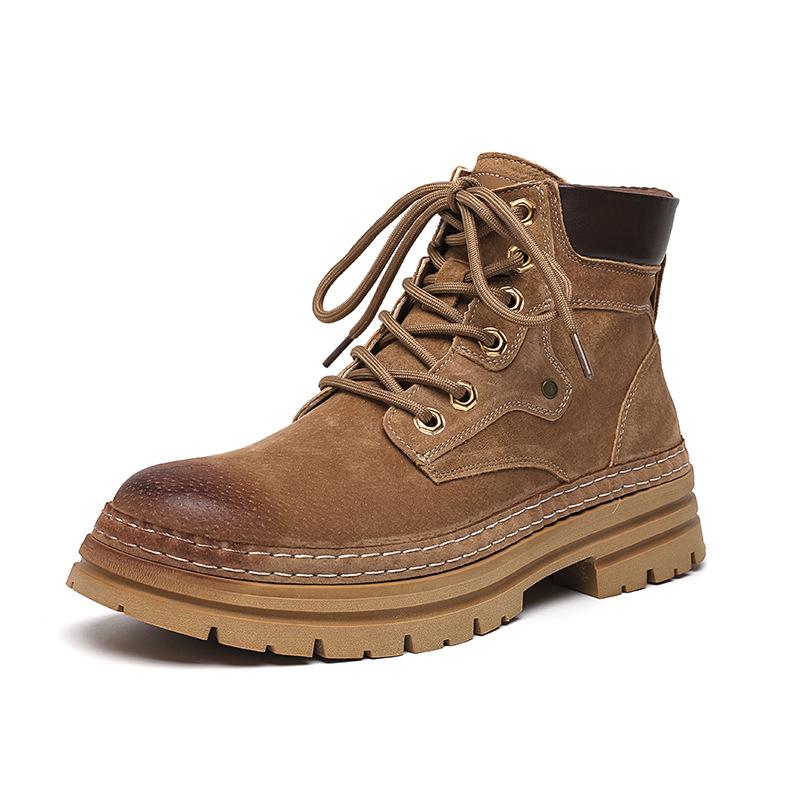 mens casual outdoors desert boots lace-up cow suede leather shoes spring autumn cowboy ankle boot vintage tooling platform botas