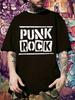 Punk Rock Graphic T-shirt - Black Casual Short Sleeve Tee with Bold "PUNK ROCK" Print