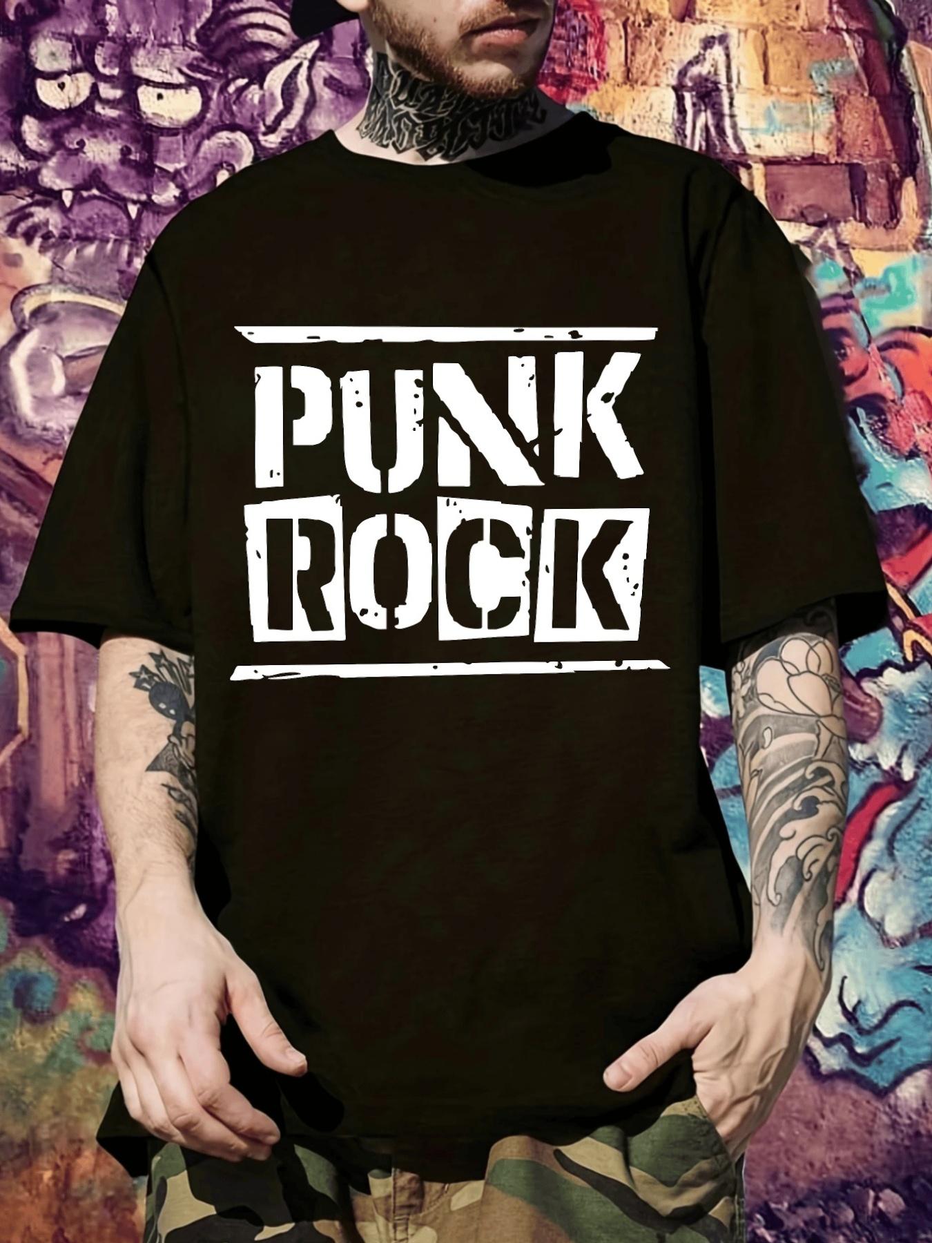 Punk Rock Graphic T-shirt - Black Casual Short Sleeve Tee with Bold PUNK ROCK Print S