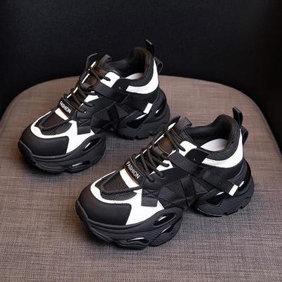 Genuine Leather Thick-Soled Women's Dad Shoes, All-Match Height-Enhancing Sports Casual Shoes, Autumn/Winter 2024.