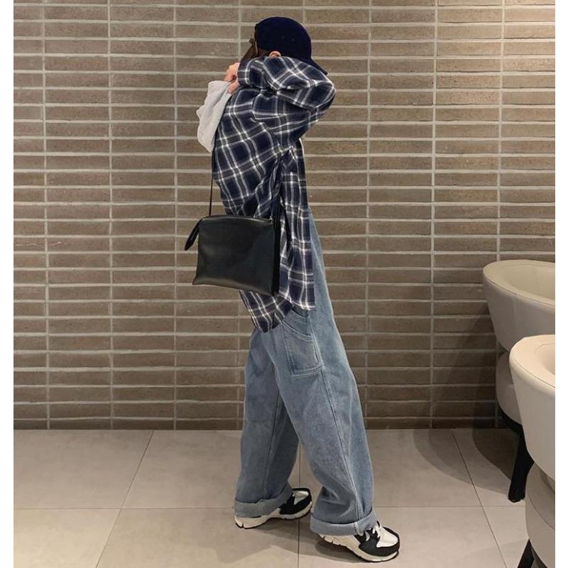 

Куртка-рубашка в клетку свободного покроя с капюшоном в студенческом стиле средней и длинной длины S