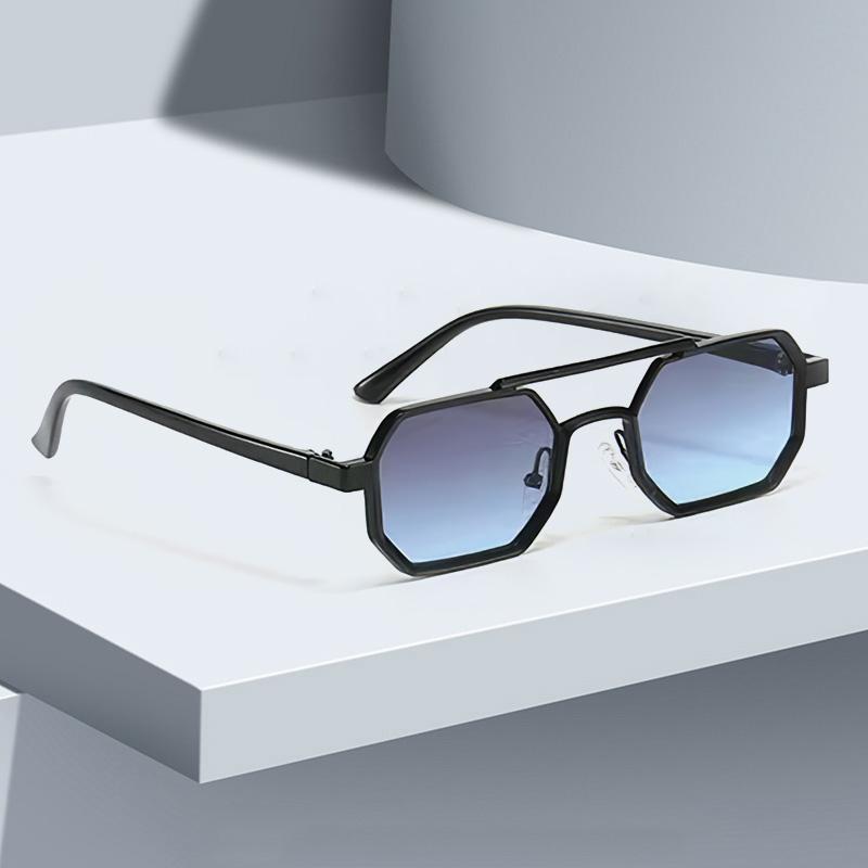 Vintage Sunglasses For Women Fashionable Octagonal Golden Frame Black Lens Glasses With Slender Metal Strip Glasses Women