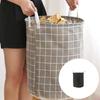 Spacious Grid Pattern Cotton Linen Foldable Laundry Basket for Home Storage of Dirty Clothes Toy and Household Items