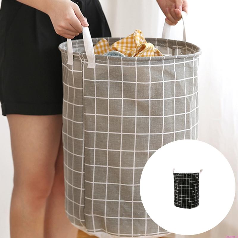 Spacious Grid Pattern Cotton Linen Foldable Laundry Basket for Home Storage of Dirty Clothes Toy and Household Items