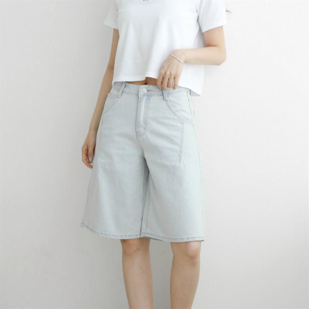 New Arrivals Open Run Women Light Blue Bermuda Shorts Wide Denim 5 Length