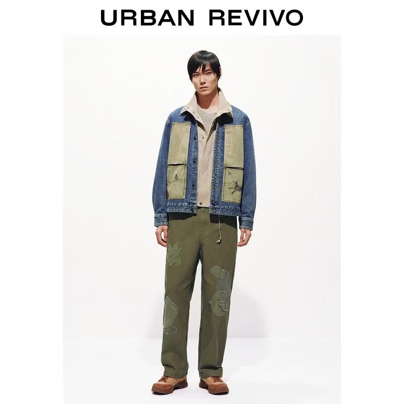 UR Men's Retro Elastic Waist Patch Cotton Straight-Leg Pants