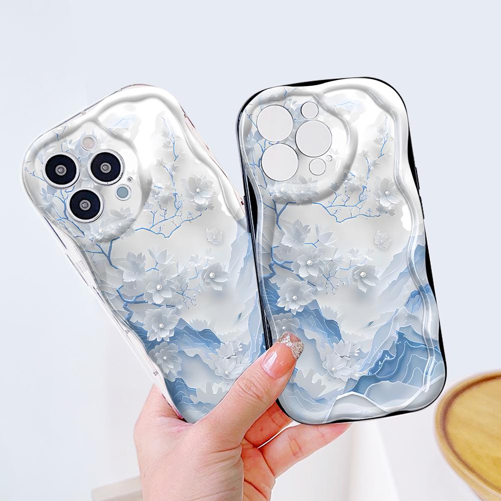 Cute Cartoon Pattern Cream Texture Casing Wavy Edge Soft Silicone Cover Phone Case for Samsung