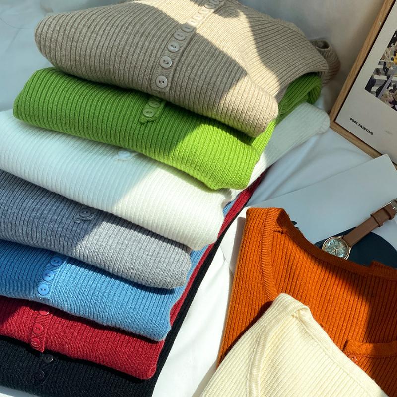 Dámský módní svetr s dlouhým rukávem, kulatým výstřihem, ležérní červený pulovr, podzimní zimní jednobarevný základní vánoční pletený svetr, elegantní pletené svetry 25670