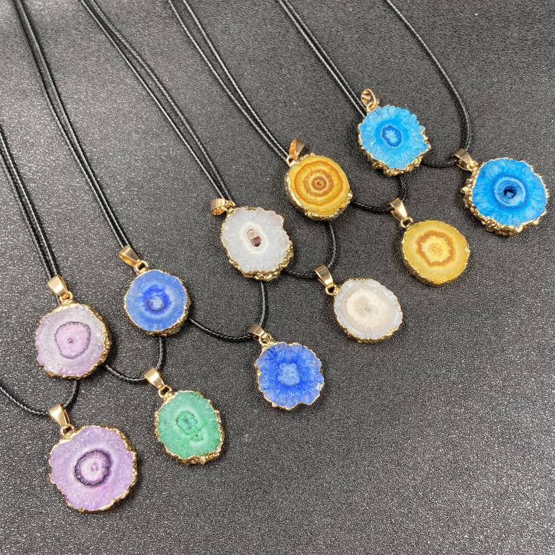 Seven-Color Crystal Sunflower Pendant Necklace with Gold Edging