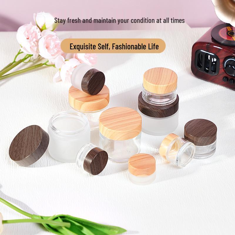 Travel Size Cosmetic Cream Bottle with Wood Grain Lid for Skincare and Makeup Remover
