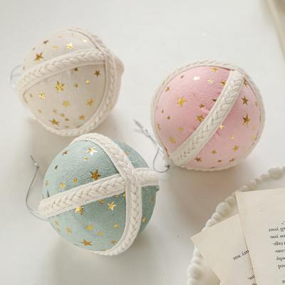 Adornos Navideños de Punto Estrellado Bolas Decorativas de Espuma Manualidad DIY Decoración Festiva para Árbol con Lazo para Colgar