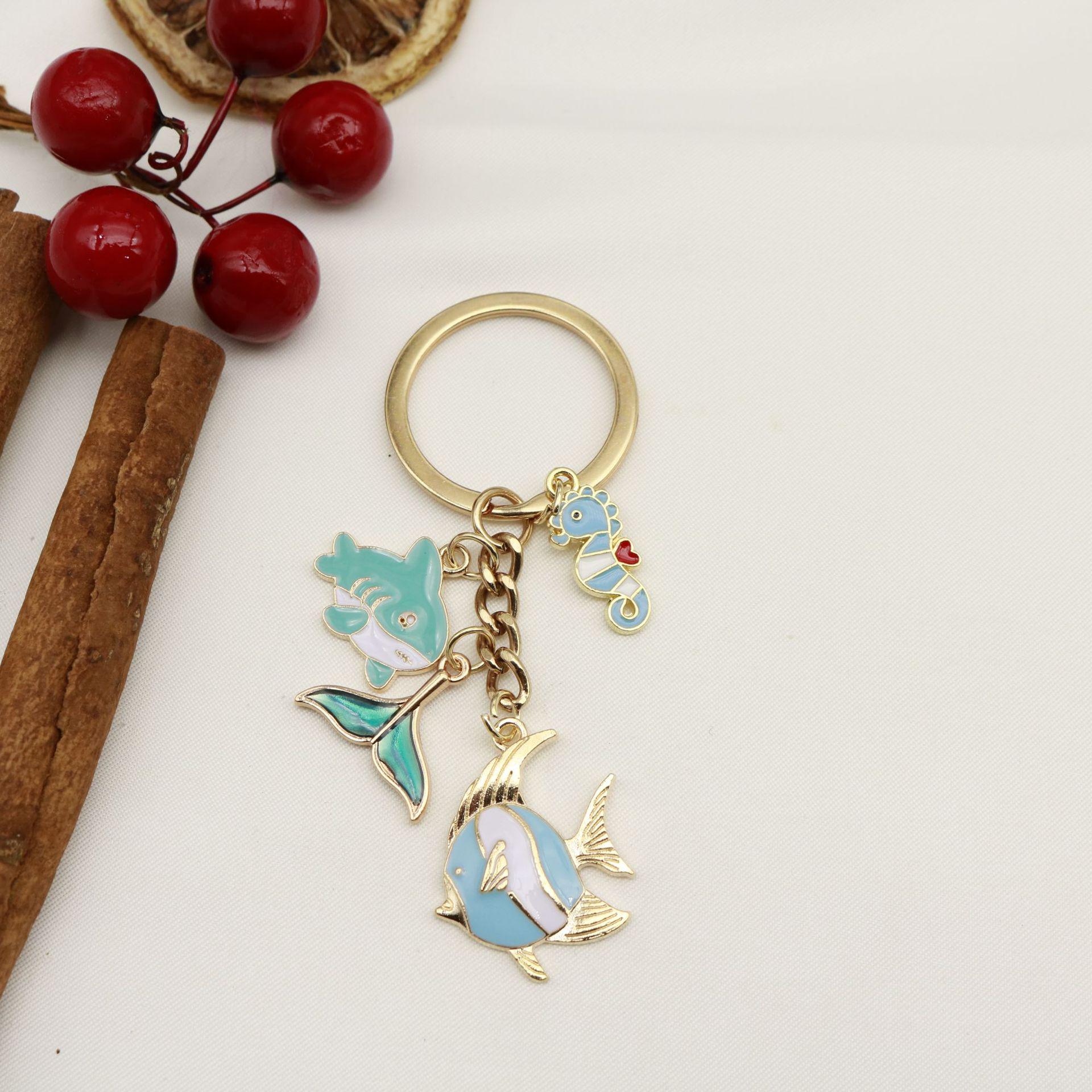 Ocean Charm Keychain: Starfish, Shell, Dolphin, Turtle, Mermaid Tail Pendant