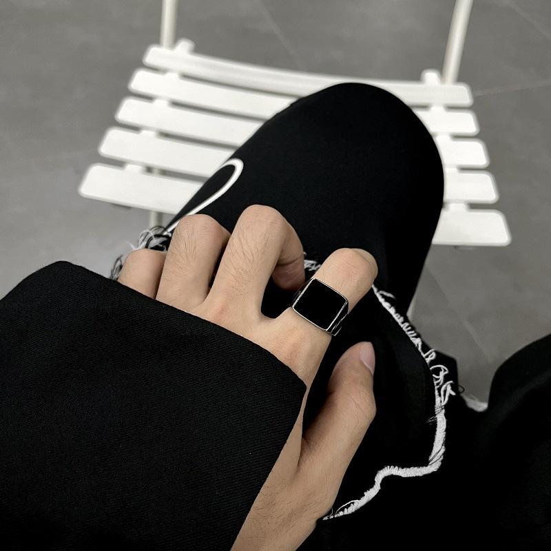 Simple Square Agate Stone Men's Fashion Jewelry Accessories Versatile Ring