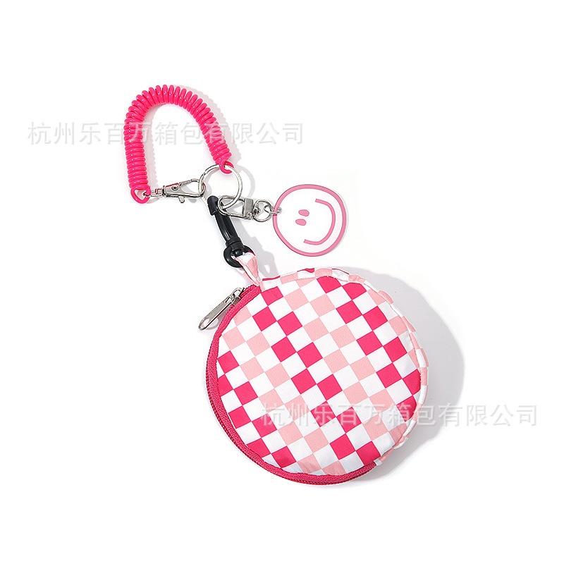 Original design Small change bag, earphone bag, pendant, schoolbag, pendant, checkerboard grid, trendy brand, smiley face, key bag, trendy.