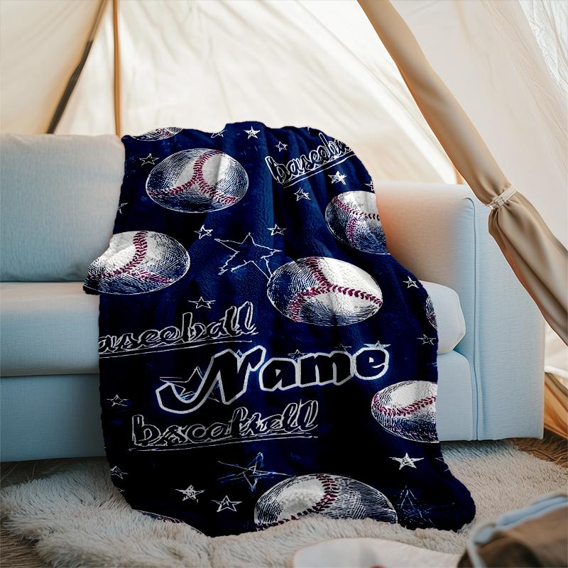 1PC Custom Name Baseball Stars outdooor Flannel blankets Throw Blanket All-Season Throw Gift Bedspread for Couch, Bed, Camping Holiday Birthda