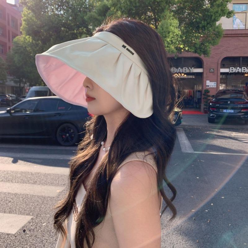 Empty Top Sun Hat Women's Summer Outdoor UV Protection Foldable Egg Roll Hat Big Brim Face Hat