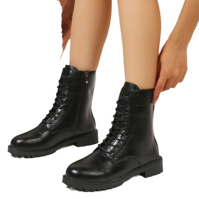 PU Bőr Fekete Bakancs Női Őszi Vastag Talpú Platform Bokacsizma Női Plus Size 42 Oldalcipzáros Motoros Cipő