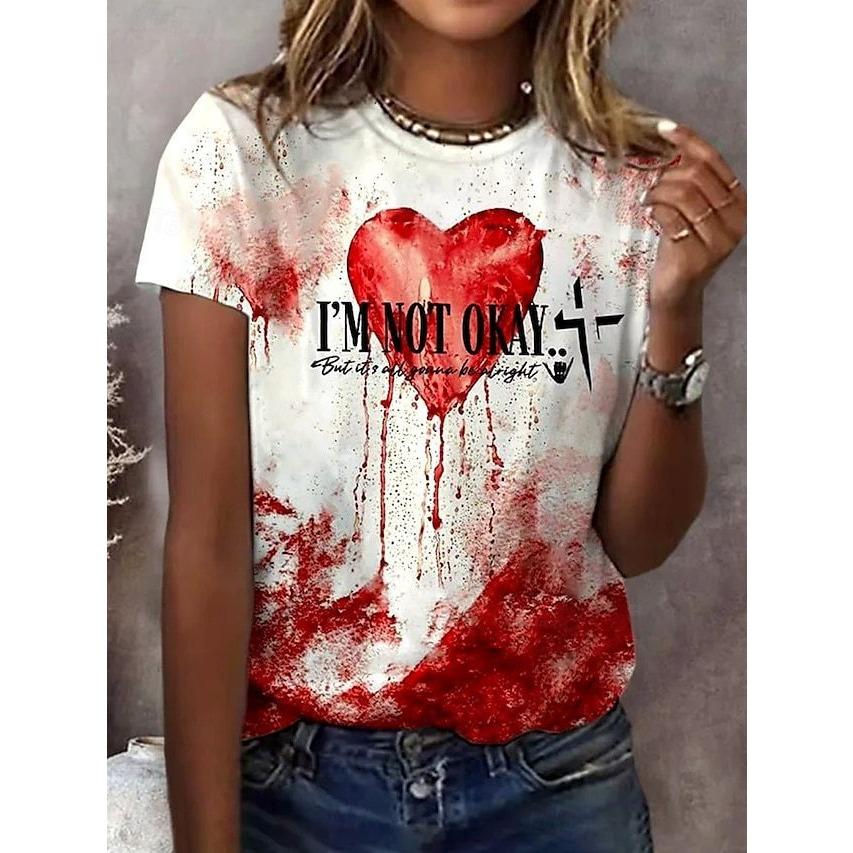 Summer Round Neck 3D Love Print T-shirts Fashionable Casual Short Sleeved Women's T-shirts