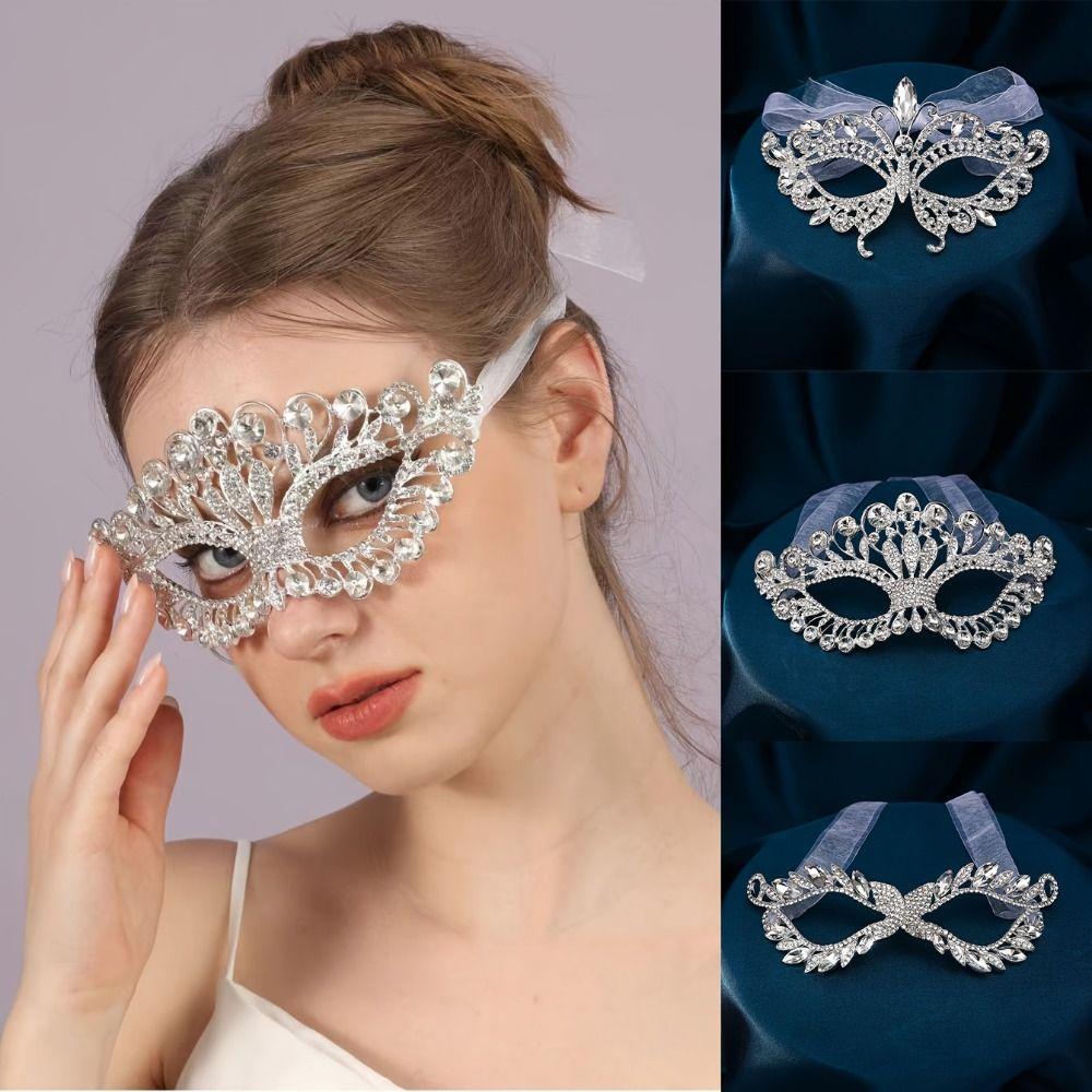 Luxury Rhinestone Rhinestone Face Mask Half Face Cosplay Veil Crystal Face Jewelry Hollow Eye Mask Wedding Party