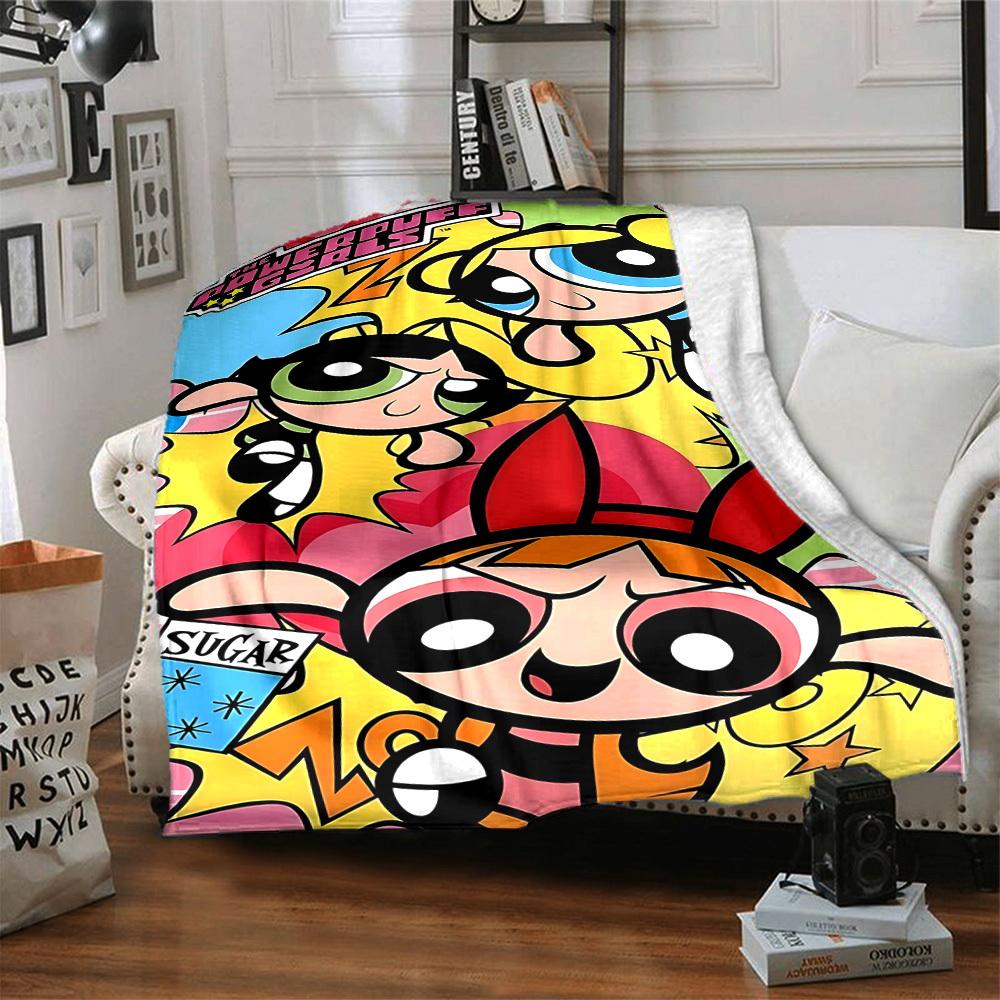 1pc Powerpuff Girls Flannel Throw Blanket - HD Printed Lightweight Soft Warm All-Season Blanket for Sofa, Bed, Travel040