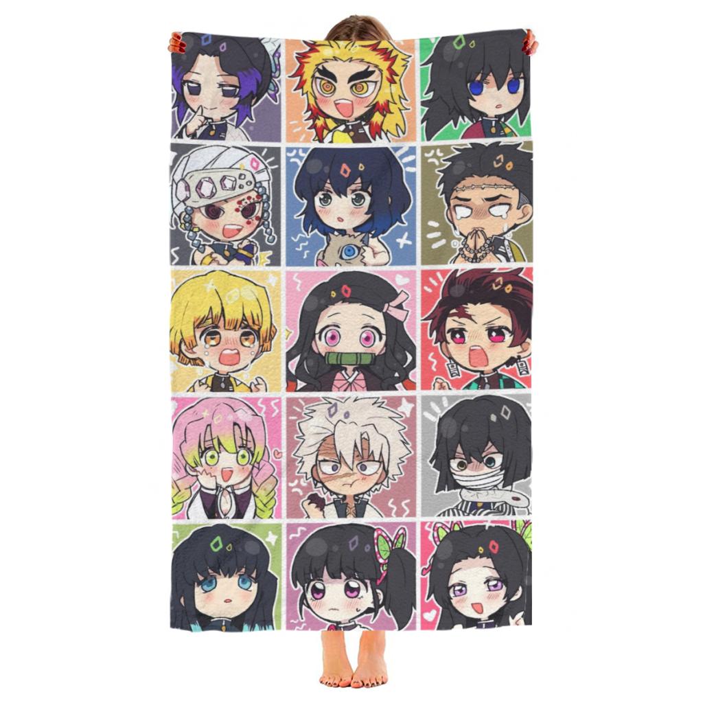Microfiber Beach Towel Demon Slayer Graphic Anime Print Quick Dry Sandless Beach Blanket Soft For Men Women Camping Pool Towel
