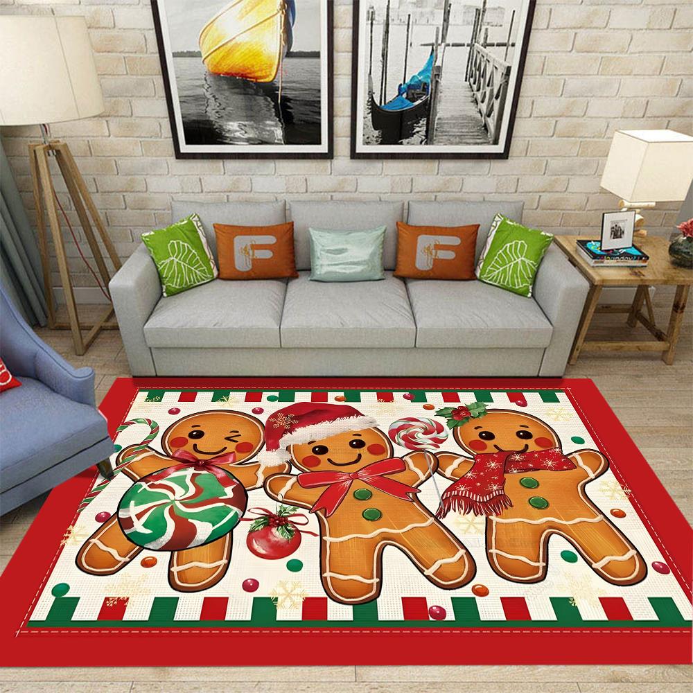 Christmas Snowman Carpet Non Slip Washable Rug for Bedroom Bedside Floor Mat Gingerbread Man Red Merry Christmas Home Decor 40X60cm-16x24in