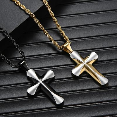 New Men's Religious Titanium Steel Cross Pendant Simple Atmospheric Stainless Steel Necklace