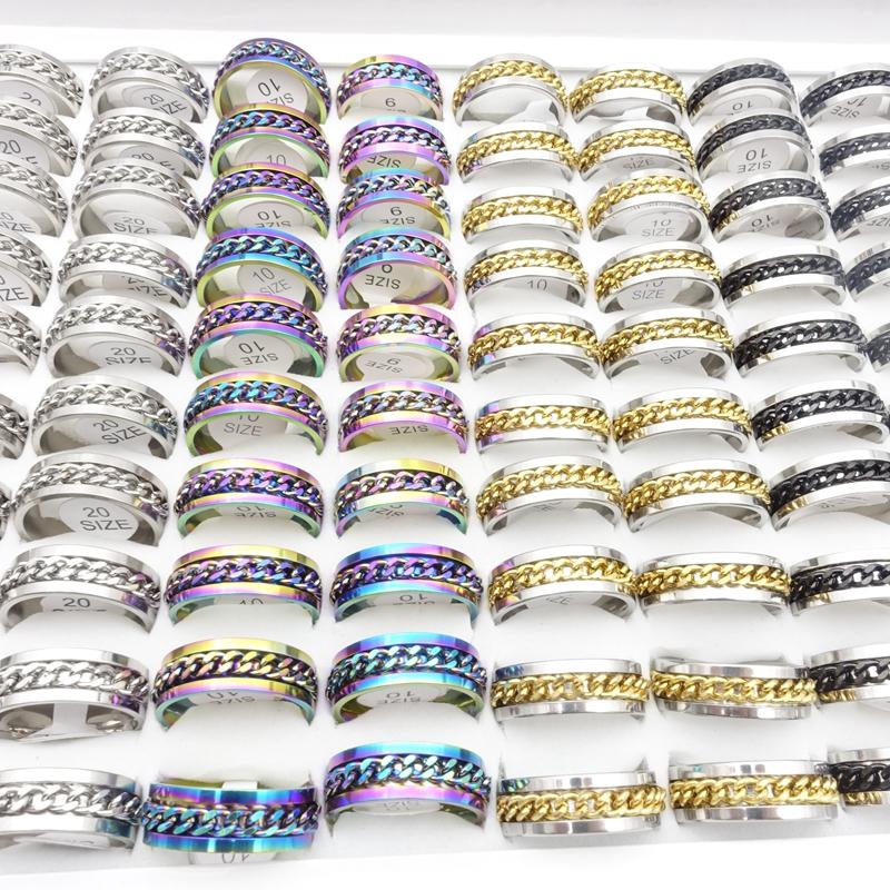 25pcs Stainless Steel Rings Double Spin Chain Fashion Jewelry