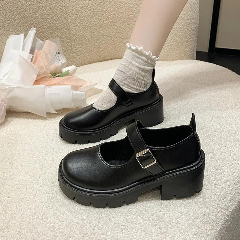 Platform Mary Jane Shoes Women's Chunky Heel Round Toe Buckle Strap Casual Shoes