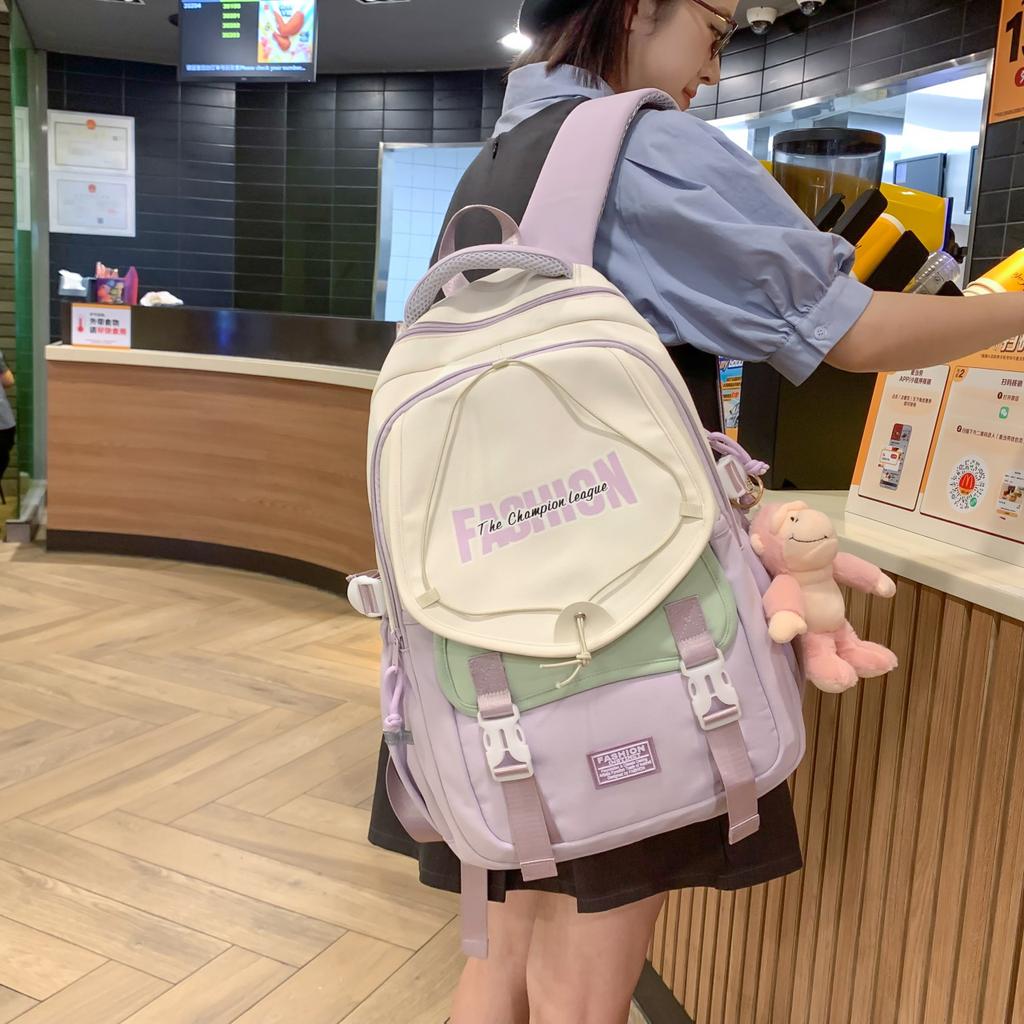 Schoolbag Japanese backpack large capacity high-end school bag junior high school women's leisure simple contrasting color couple college student