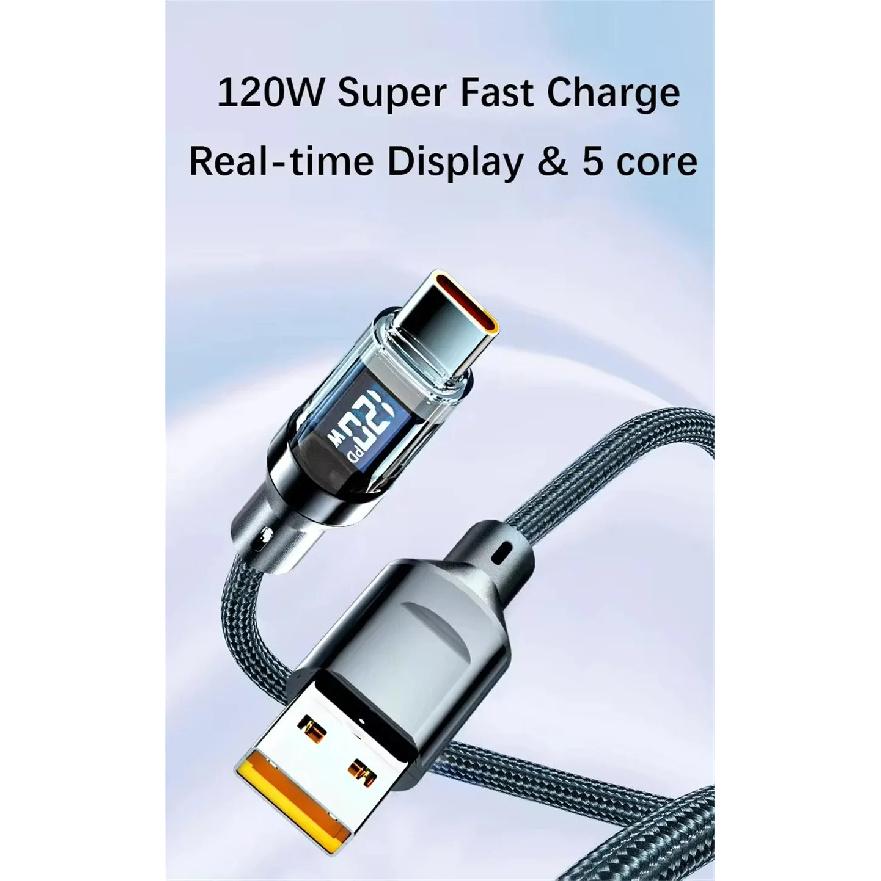 120W USB to Type C Data Cable LED Display 100W Dual USB C Fast Charging Data Cord 1/1.5/2M Portable PD Fast Charge Line For Home