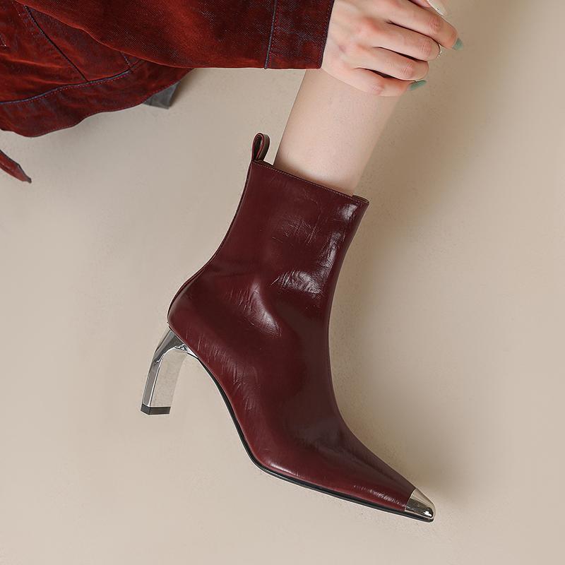Fashion NEW Autumn Women Boots Pointed Toe High Heel Shoes Split Leather for Shoes Women Elegant Modern Boots Daily Shoes Zipper Boots
