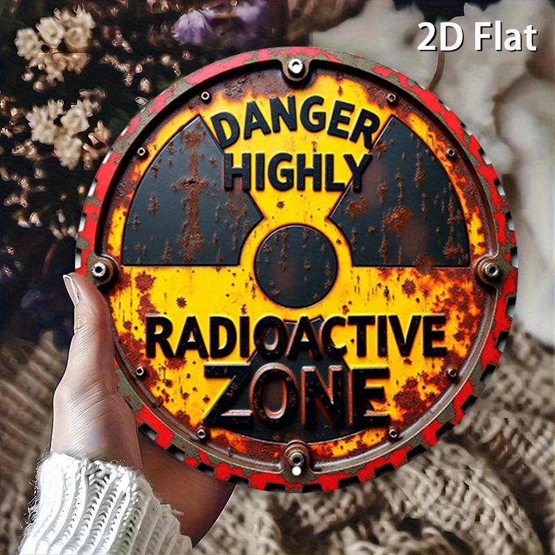 pc Rustic Radiation Warning Round Aluminum Sign D Flat Nuclear Hazard Metal Wall Art DANGER HIGHLY Radioactive ZONE 20x20cm(8x8inch)